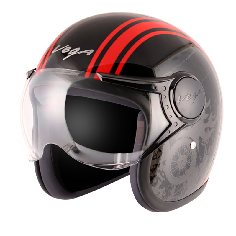 Vega Jet Old School W/Visor Black Red Helmet | Shop Helmets at ...