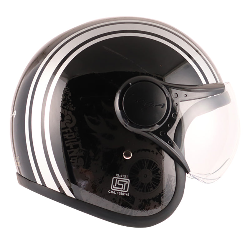 Vega Jet Old School W/Visor Black Silver Helmet - bikerstore.in