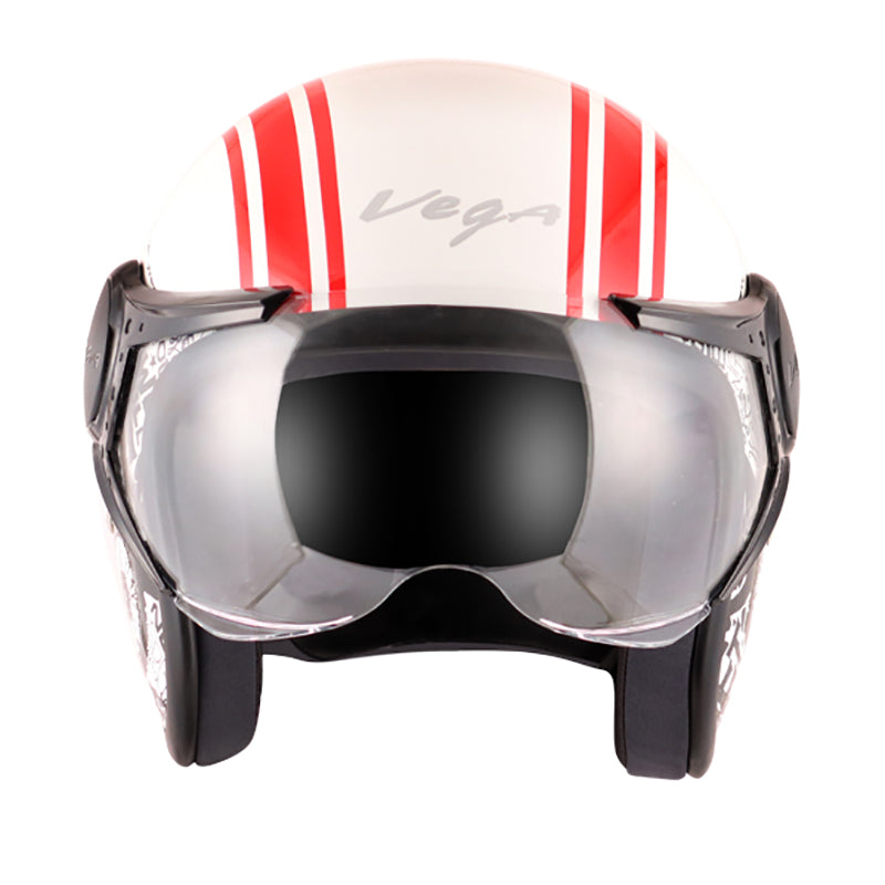 Vega Jet Old School W/Visor White Red Helmet - bikerstore.in