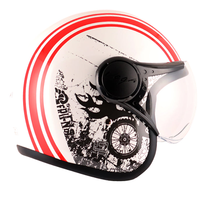 Vega Jet Old School W/Visor White Red Helmet - bikerstore.in