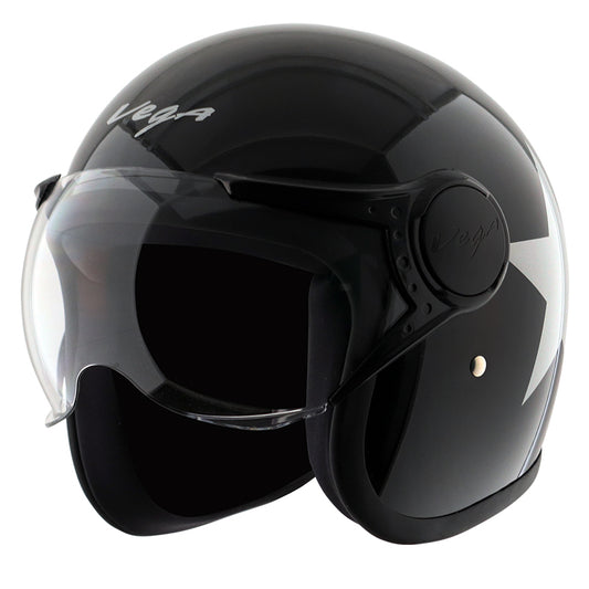 Vega Jet Star W/Visor Black Silver Helmet - bikerstore.in