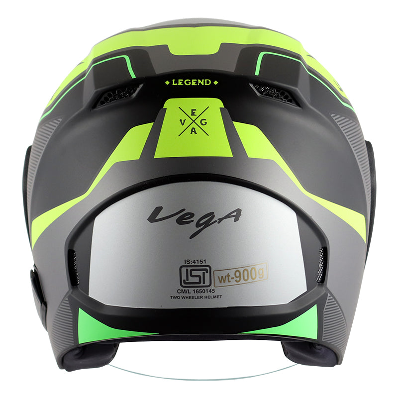 Vega Lark Legend Dull Black Neon Yellow Helmet - bikerstore.in