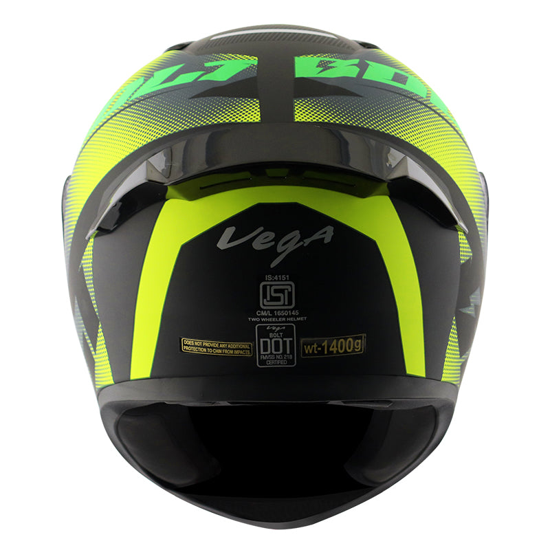 Vega Bolt Macho Dull Black Neon Yellow Helmet - bikerstore.in