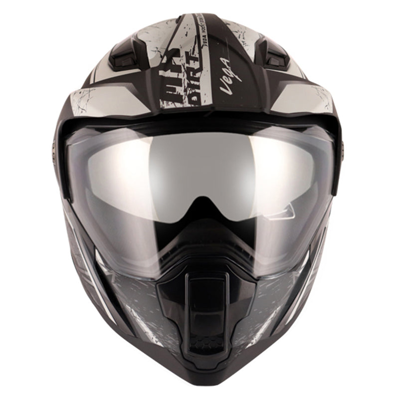 Vega Mount D/V MX Dirt Black Silver Helmet - bikerstore.in