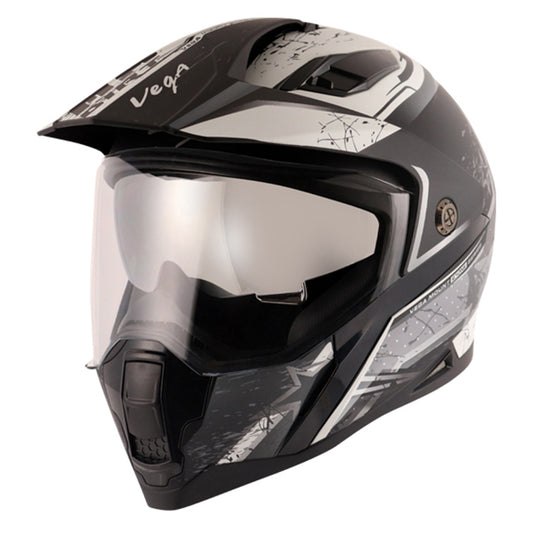 Vega Mount D/V MX Dirt Black Silver Helmet - bikerstore.in