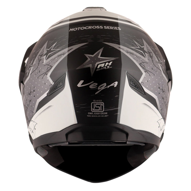 Vega Mount D/V MX Dirt Black Silver Helmet - bikerstore.in