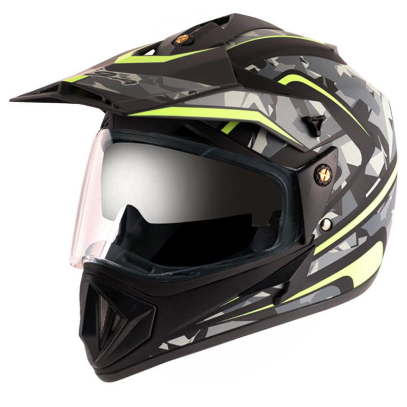 Vega Off Road D/V Camo Dull Black Yellow Helmet - bikerstore.in