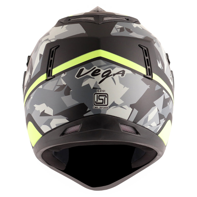 Vega Off Road D/V Camo Dull Black Yellow Helmet - bikerstore.in