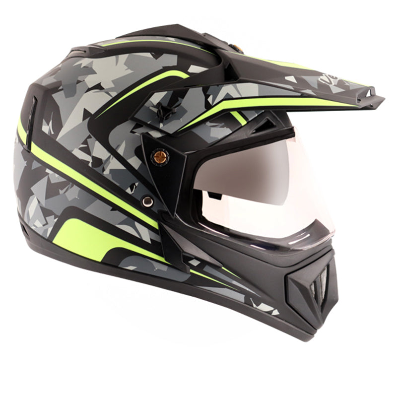 Vega Off Road D/V Camo Dull Black Yellow Helmet - bikerstore.in