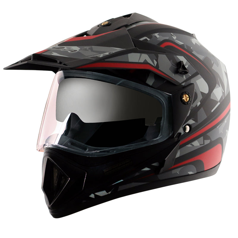 Vega Off Road D/V Camo Dull Black Red Helmet - bikerstore.in