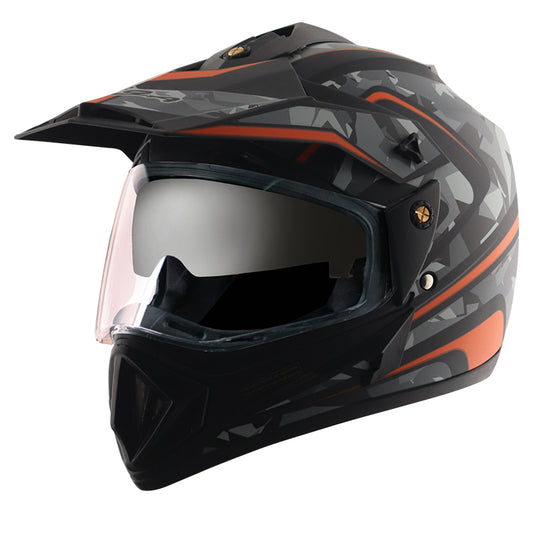 Vega Off Road D/V Camo Dull Black Orange Helmet - bikerstore.in