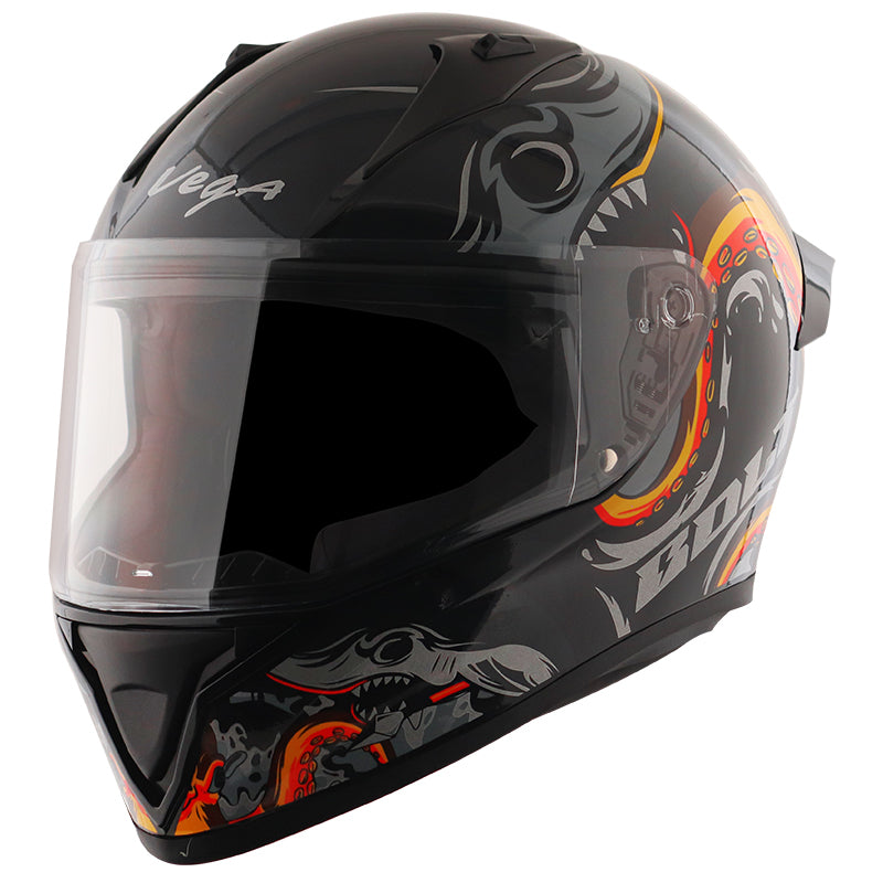 Vega Bolt Octopus Black Orange Helmet | Shop Helmets at BIKERSTORE.IN ...