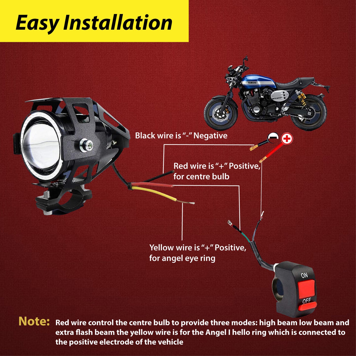 HJG U7 Projector Lens Foglight (Set of 2 with switch) - UNIVERSAL for All Cars & Bikes - bikerstore.in