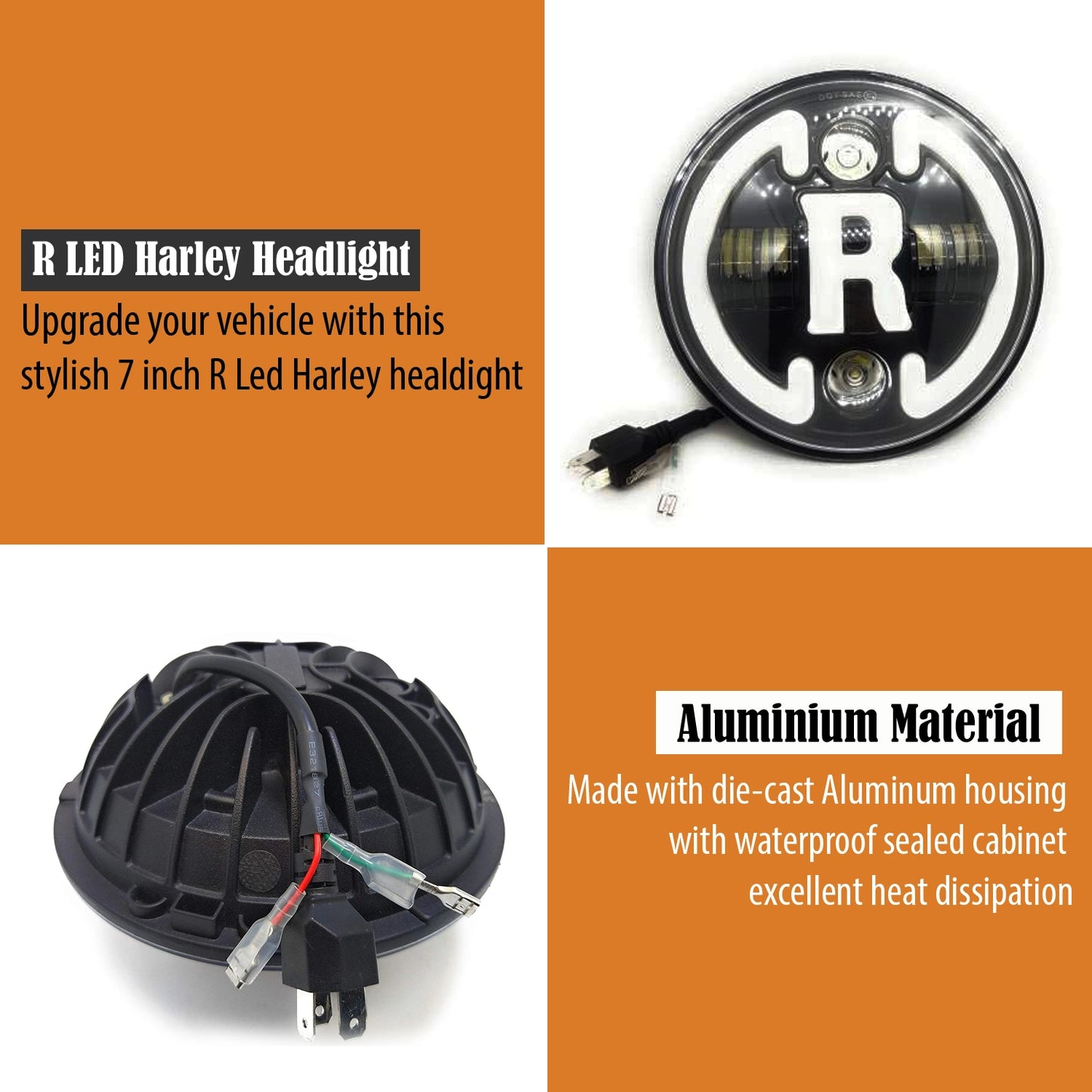 7 Inch Round Headlight Compatible with Royal Enfield, Jeep Thar & Harley Davidson (R White Harley Headlight) - bikerstore.in