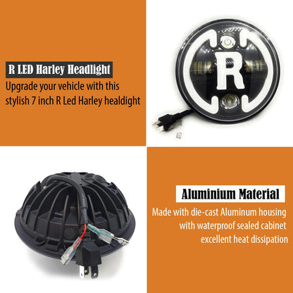 7 Inch Round Headlight Compatible with Royal Enfield, Jeep Thar & Harley Davidson (R White Harley Headlight) - bikerstore.in
