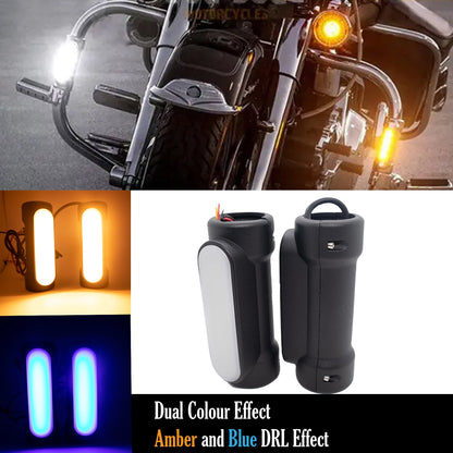 HJG Leg Guard LED DRL Turn Signal Indicator Hazard Lights Crash Bar for Motorcycles (Yellow & Blue) - bikerstore.in