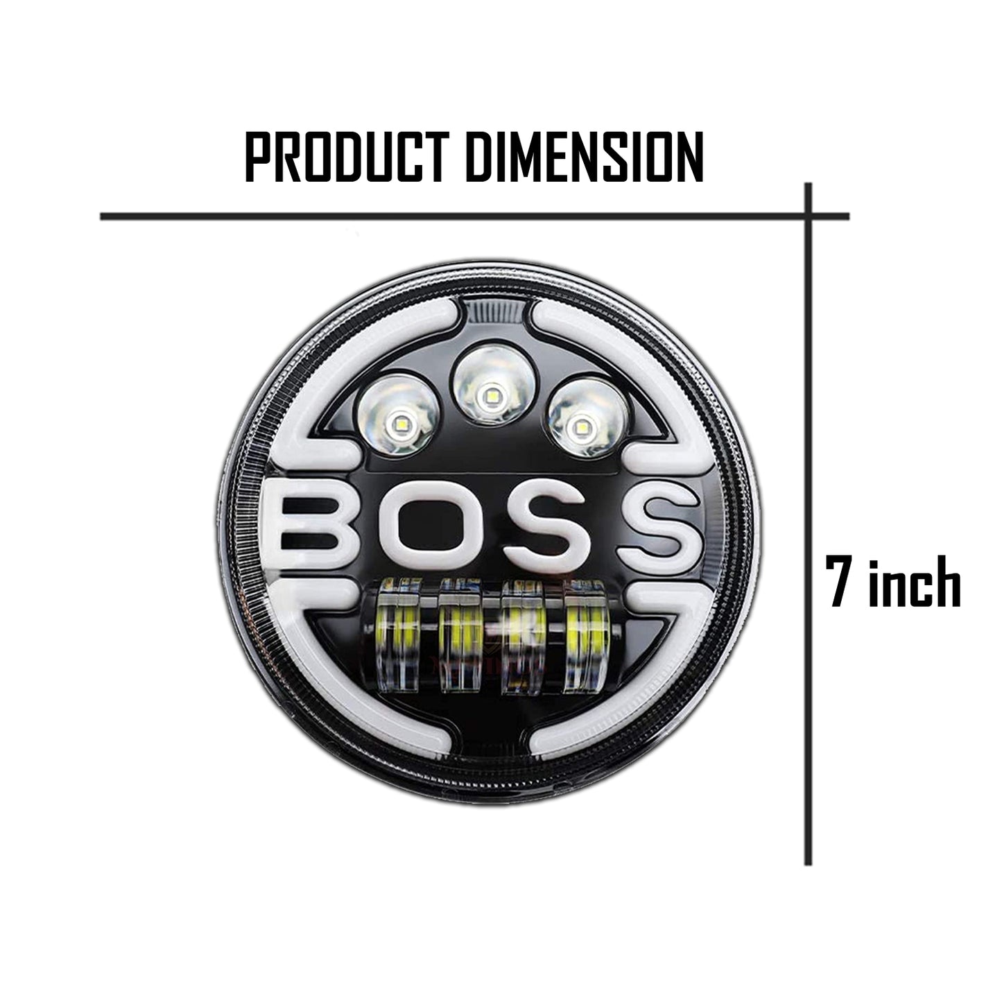 7 Inch Round Headlight Compatible with Royal Enfield, Jeep & Harley Davidson (Harley Boss Headlight) - bikerstore.in