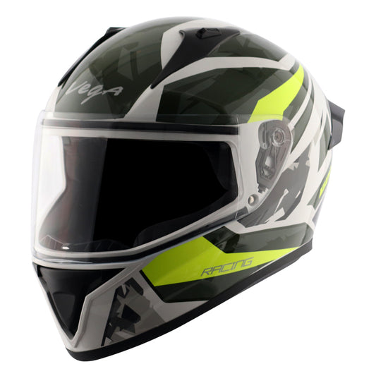 Vega Bolt Rapid White Neon Yellow Helmet - bikerstore.in