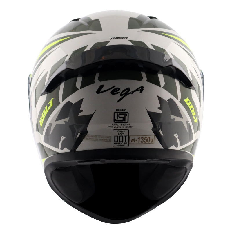 Vega Bolt Rapid White Neon Yellow Helmet - bikerstore.in