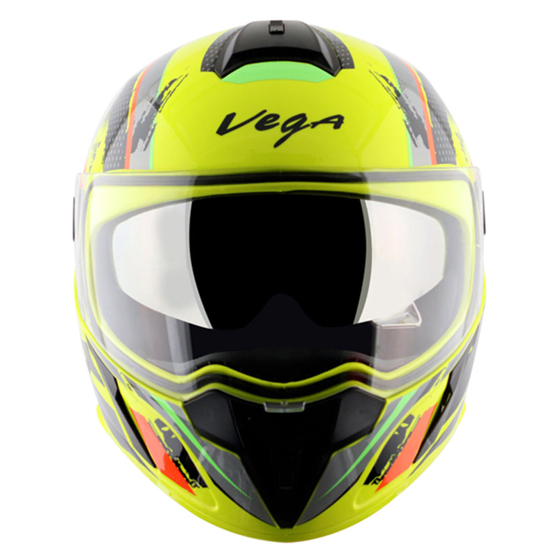 Vega Ryker D/V Attic Neon Yellow Black Helmet - bikerstore.in
