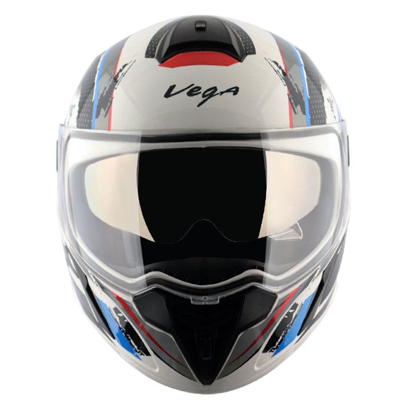 Vega Ryker D/V Attic White Blue Helmet - bikerstore.in