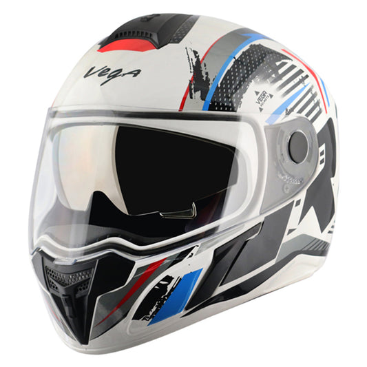 Vega Ryker D/V Attic White Blue Helmet - bikerstore.in