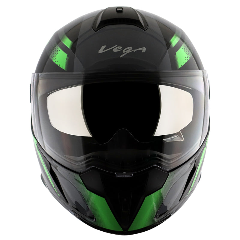 Vega Ryker D/V Diamond Black Green Helmet - bikerstore.in