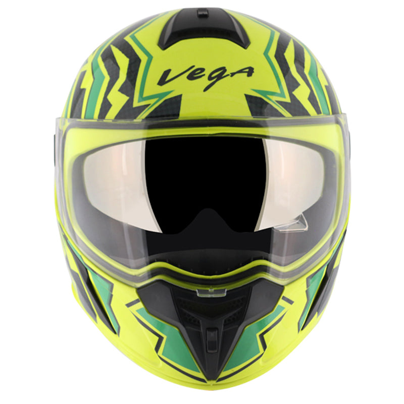 Vega Ryker D/V Elite Neon Yellow Green Helmet - bikerstore.in