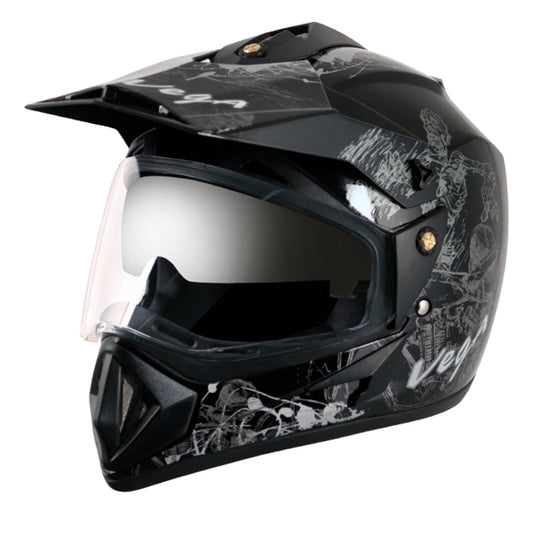 Vega Off Road D/V Sketch Black Silver Helmet - bikerstore.in