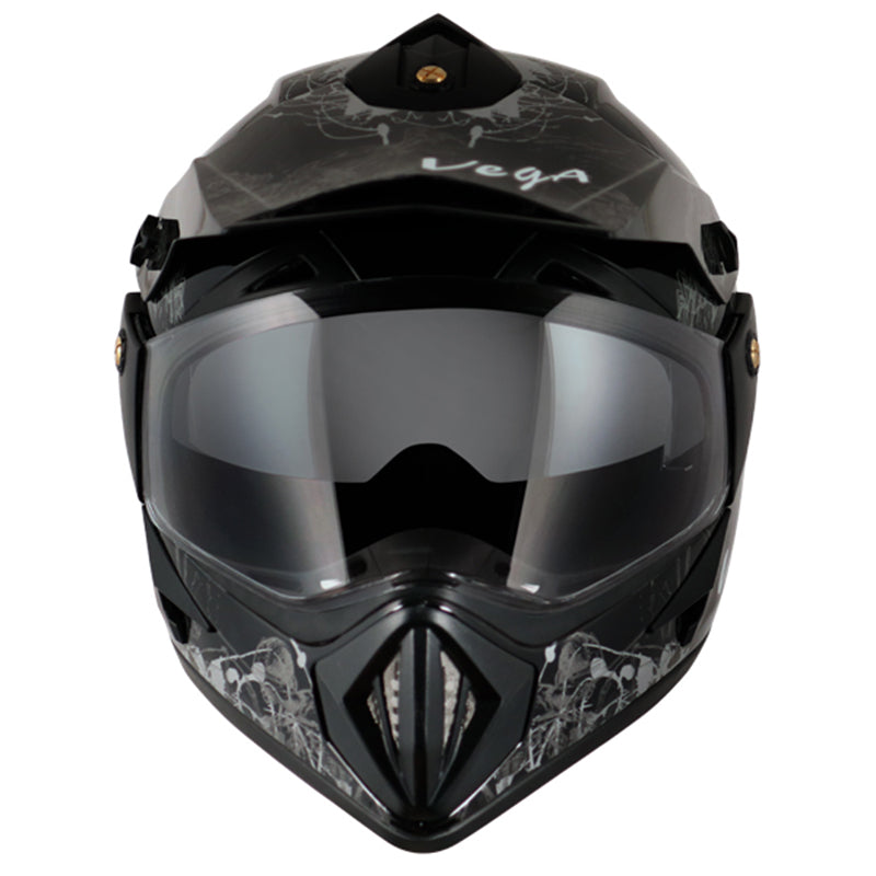 Vega Off Road D/V Sketch Black Silver Helmet - bikerstore.in