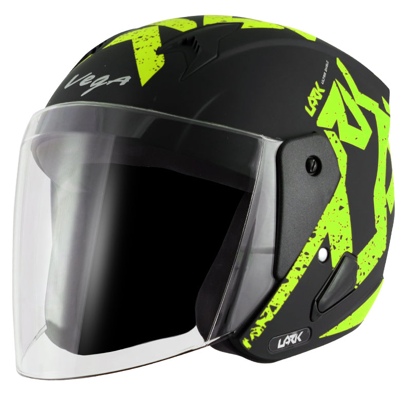 Vega Lark Victor Dull Black Neon Yellow Helmet - bikerstore.in