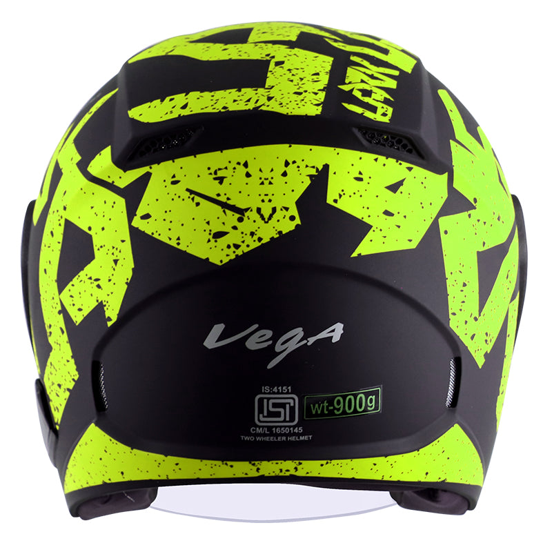 Vega Lark Victor Dull Black Neon Yellow Helmet - bikerstore.in