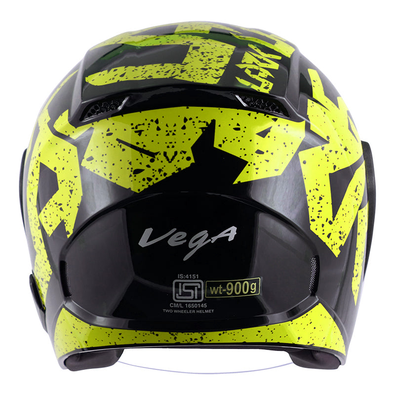 Vega Lark Victor Black Neon Yellow Helmet - bikerstore.in