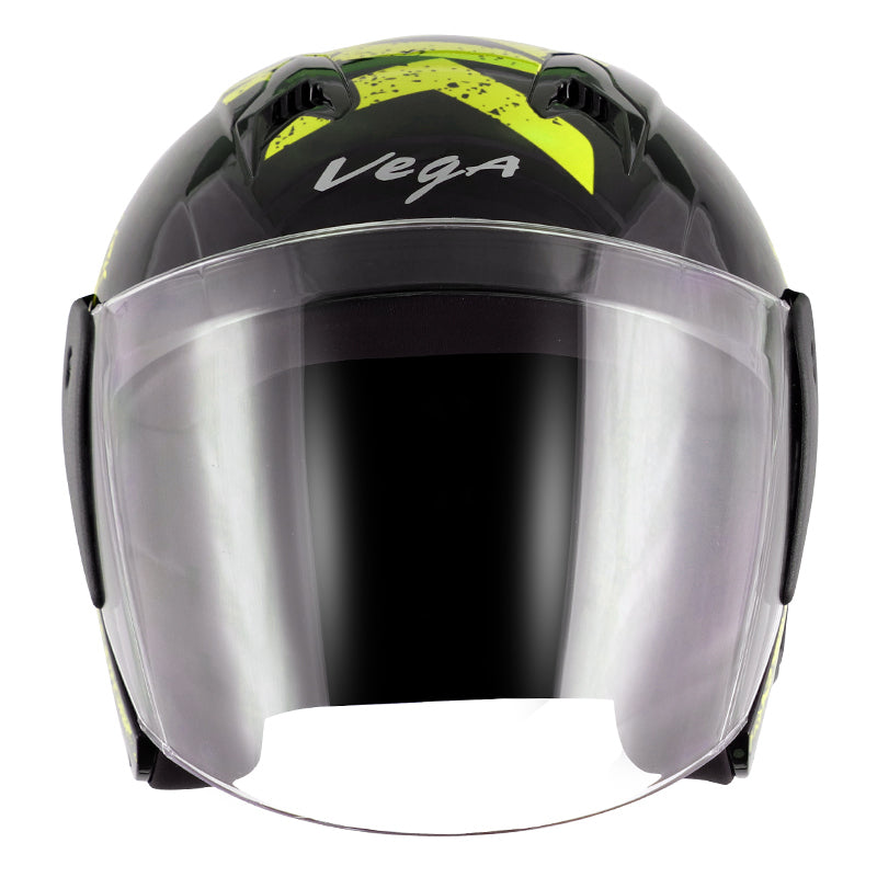 Vega Lark Victor Black Neon Yellow Helmet - bikerstore.in