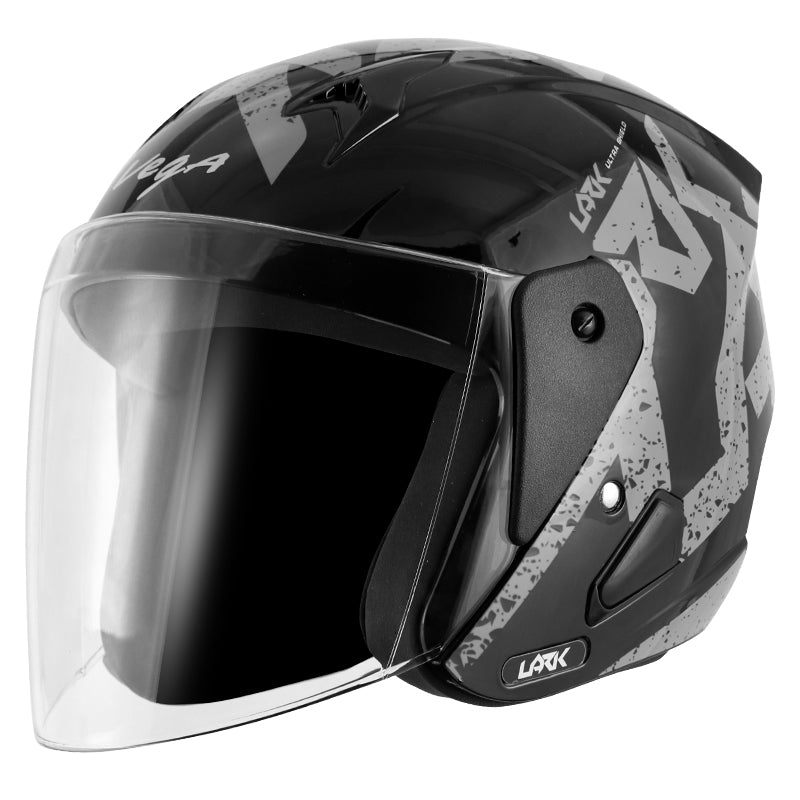 Vega Lark Victor Black Silver Helmet - bikerstore.in