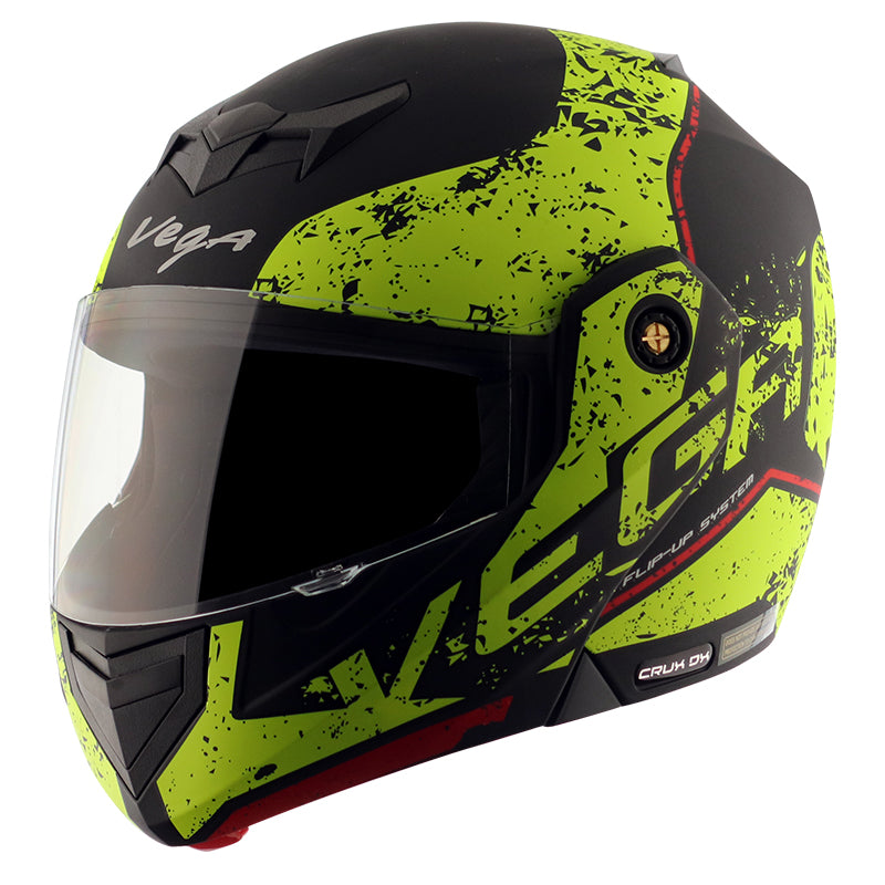 Vega Crux Dx Victor Dull Black Neon Yellow Helmet - bikerstore.in