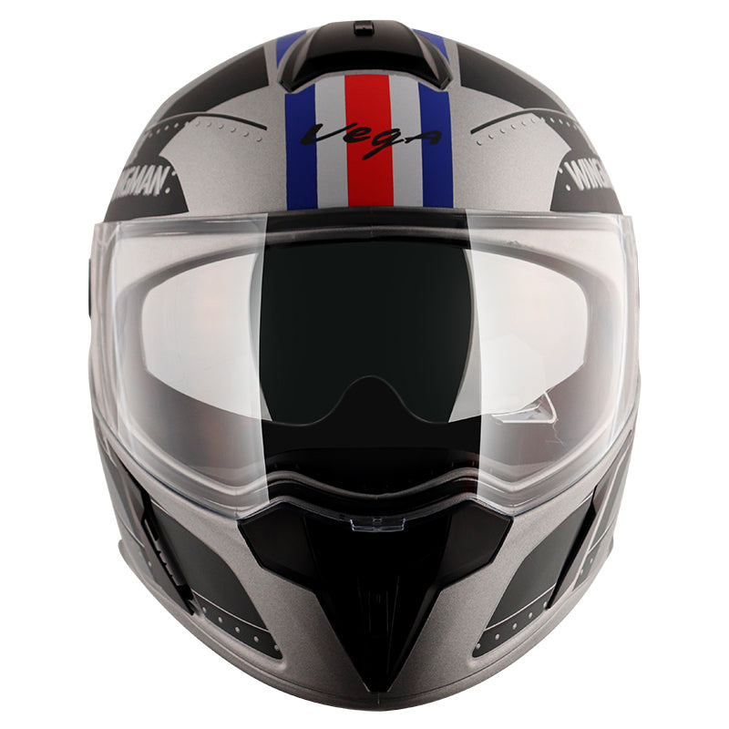 Vega Ryker D/V Wingman Dull Cool Grey Black Helmet - bikerstore.in