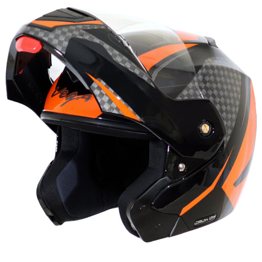 Vega Crux Dx Checks Black Orange Helmet - bikerstore.in