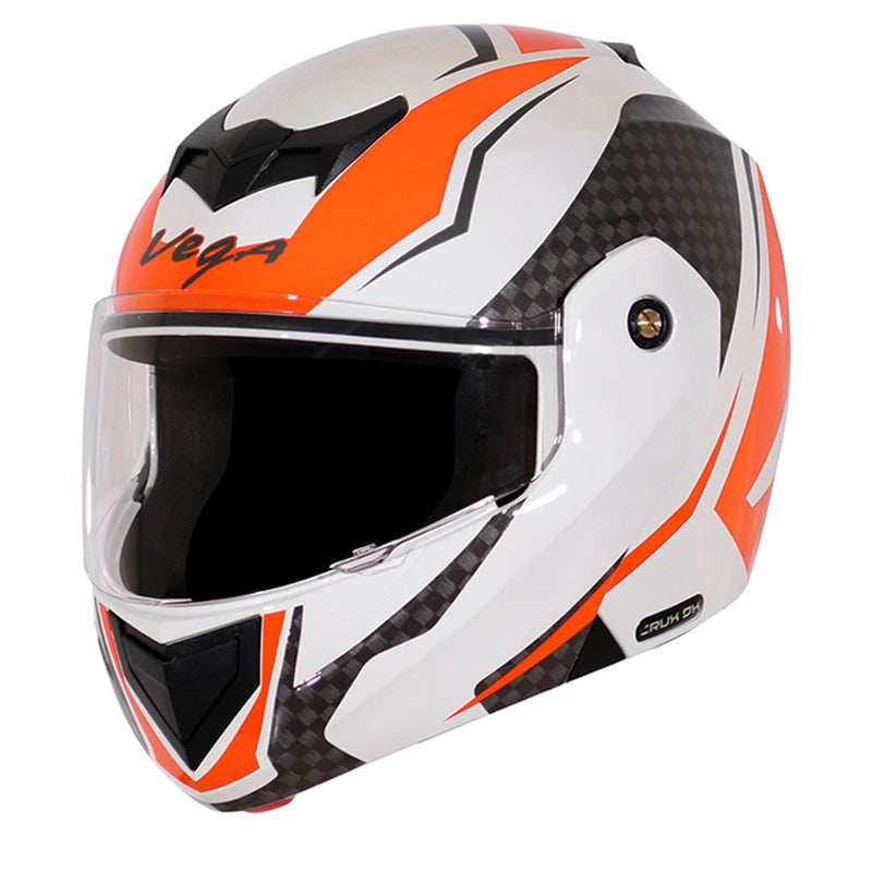Vega Crux Dx Checks White Orange Helmet - bikerstore.in
