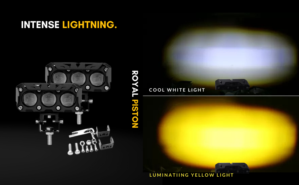 Original HJG Series of Premium Fog Light (3 Round LED HJG Fog Light, 60W per pc * 2 = 120W Total) White Yellow - bikerstore.in
