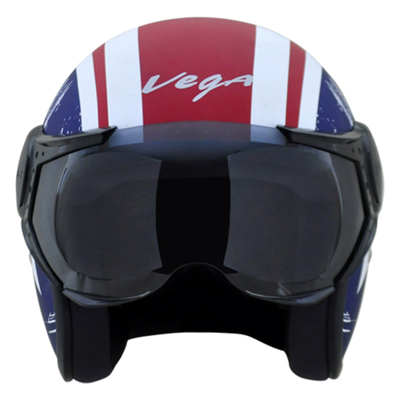 Vega JET Captain W/Visor Dull Red Metallic Blue Helmet - bikerstore.in