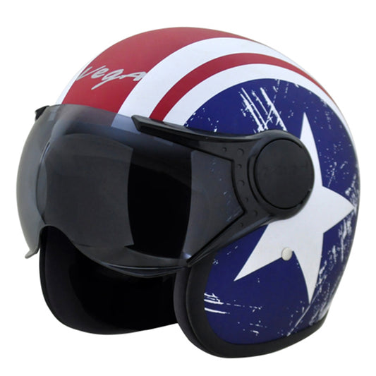 Vega JET Captain W/Visor Dull Red Metallic Blue Helmet - bikerstore.in