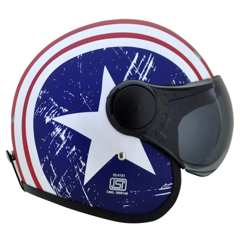 Vega JET Captain W/Visor Dull Red Metallic Blue Helmet - bikerstore.in