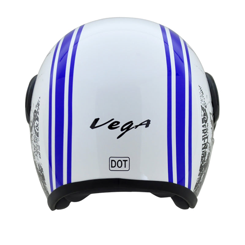 Vega Jet Old School W/Visor White Blue Helmet - bikerstore.in