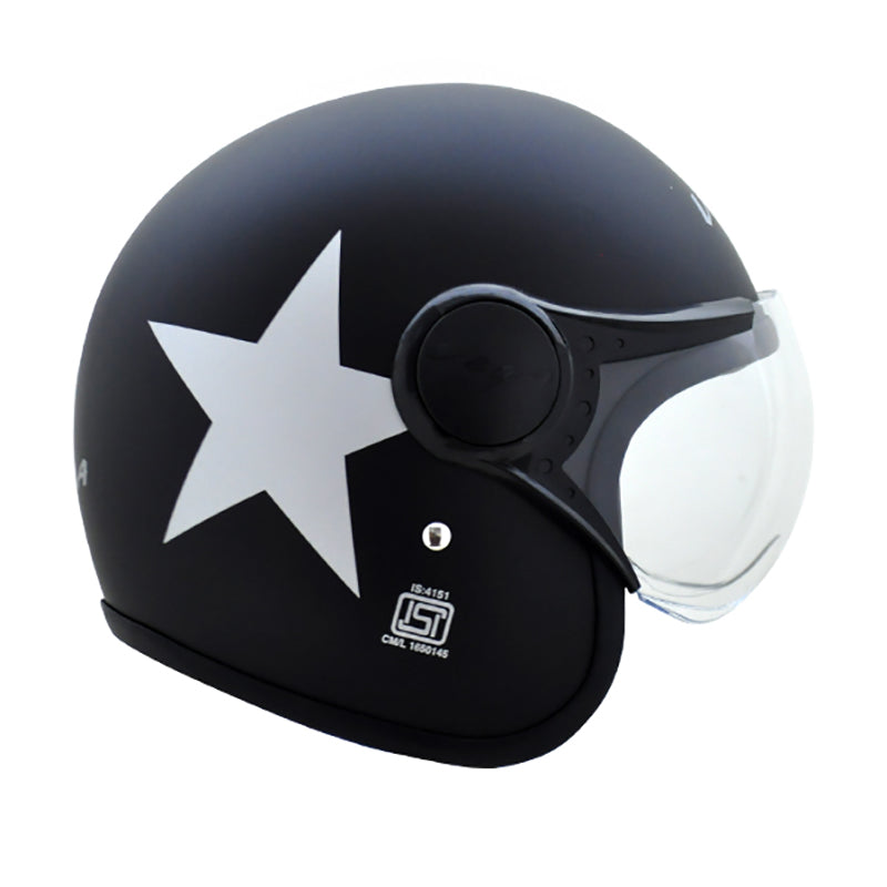 Vega Jet Star W/Visor Dull Black Silver Helmet - bikerstore.in