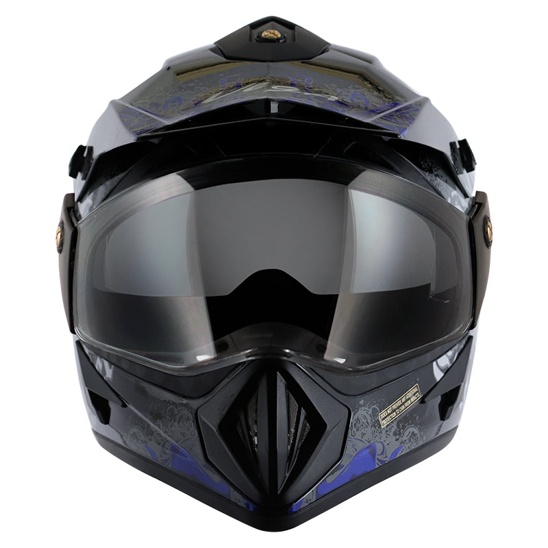 Vega Off Road D/V Gangster Black Blue Helmet - bikerstore.in