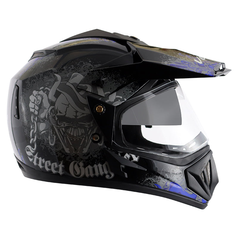 Vega Off Road D/V Gangster Black Blue Helmet - bikerstore.in
