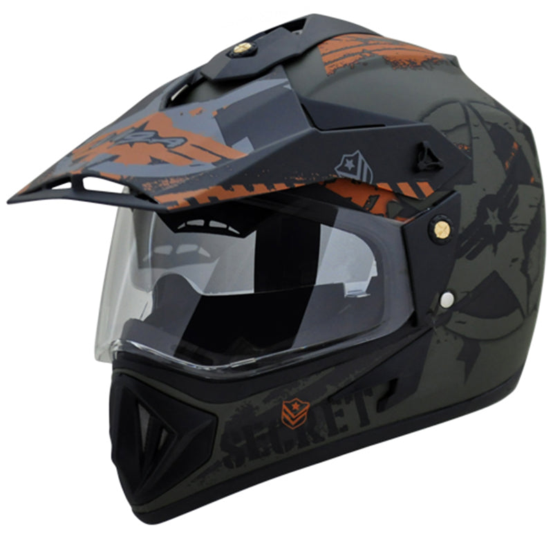 Vega Off Road D/V Secret Dull Green Black Helmet - bikerstore.in