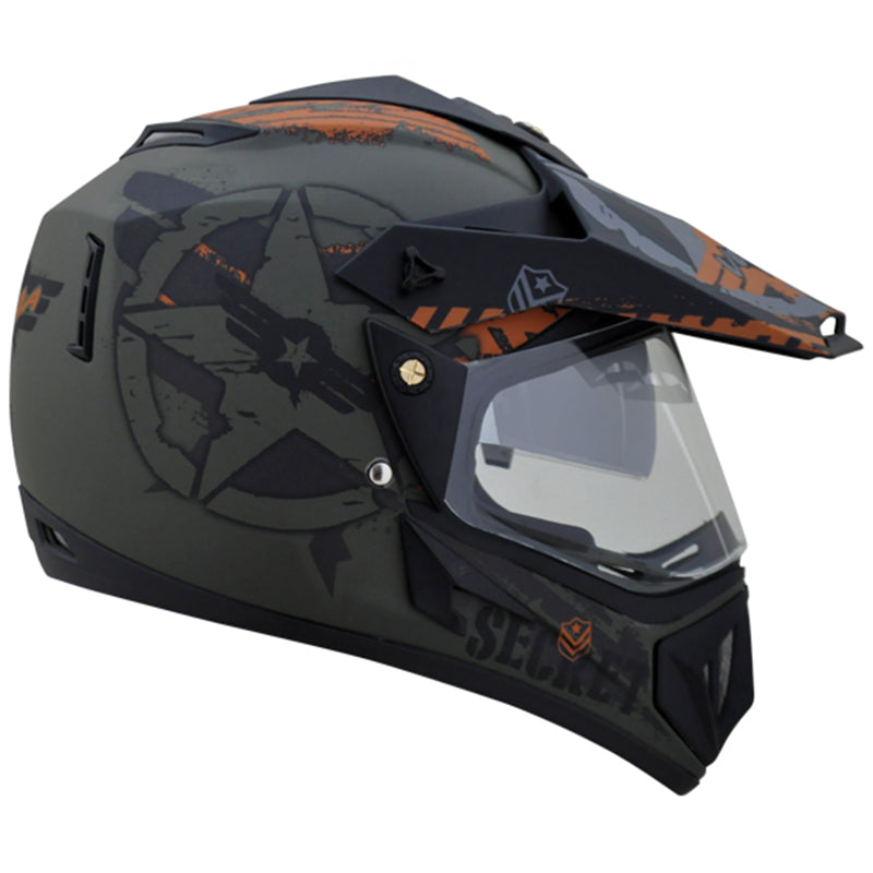 Vega Off Road D/V Secret Dull Green Black Helmet - bikerstore.in