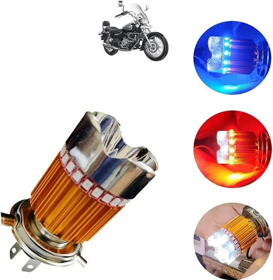Red Blue Flash LED Headlight Bulb H4 Universal For All Bikes - bikerstore.in